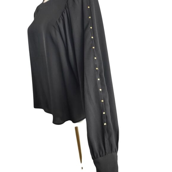 Gap X-Small Black Blouse Semi Sheer Long Double Slit Sleeves with Gold Nailheads - Picture 8 of 14